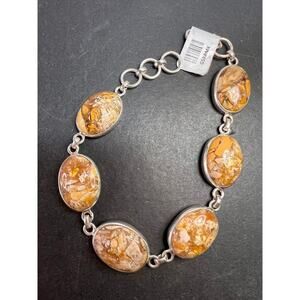 NEW Brecciated mookaite jasper sterling silver link bracelet